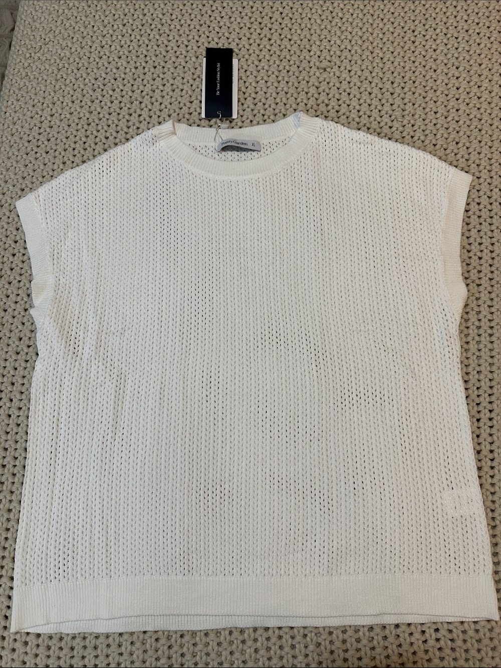 NWT PrettyGarden White Open-Knit Sleeveless Sweater
